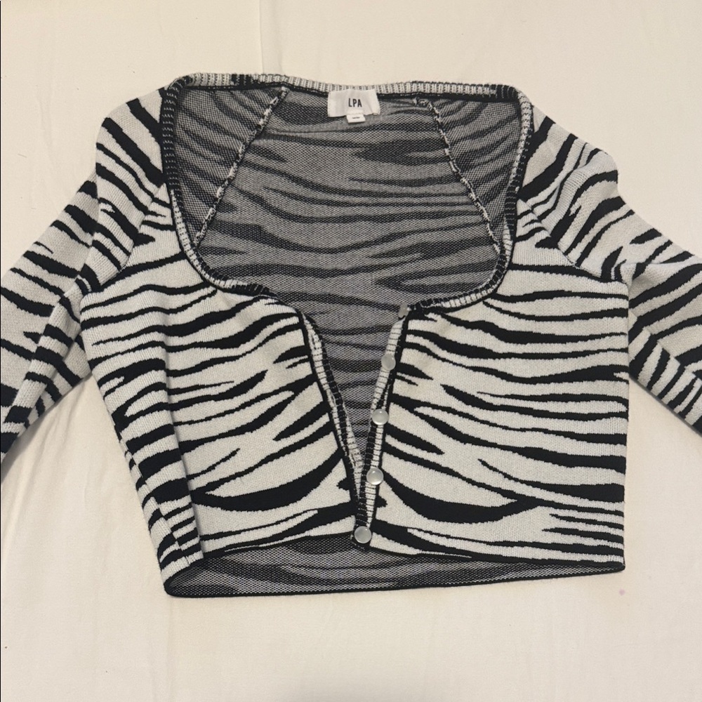 LPA Black & White Zebra-Stripe Cropped Cardigan